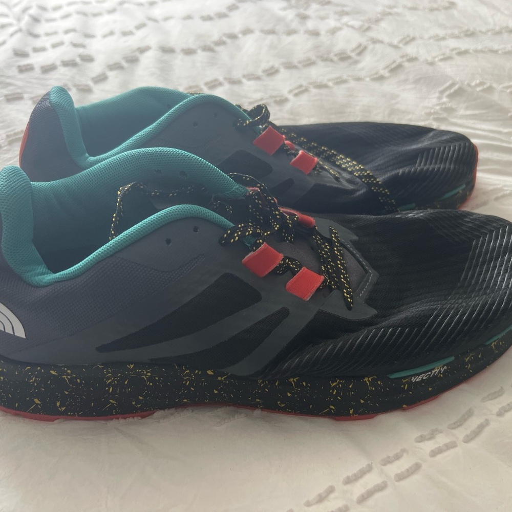 The North Face Black Teal Athletic Shoes with Red Accents
